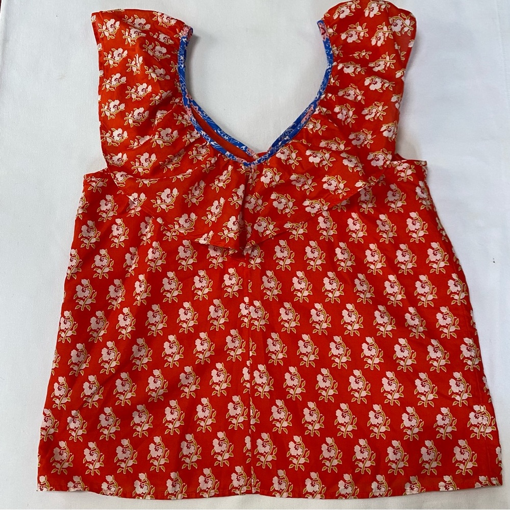 J.Crew Block Print Ruffle Flutter V-Neck Blouse Boho S - Picture 6 of 8